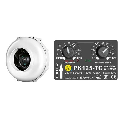 Extracteur D'Air Thermo Prima Klima 400m³/h 125mm - Contrôle Température Et Vitesse Avec Sonde 2m